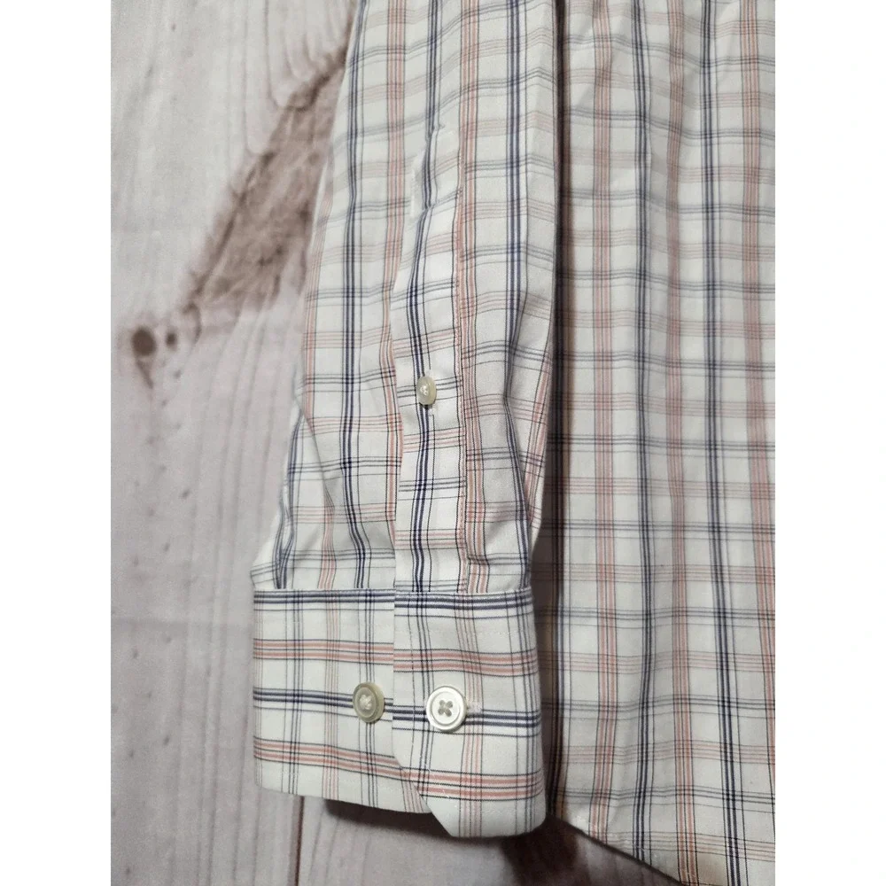 Banana Republic Shirt Mens Large White Blue Plaid Non-Iron Slim Fit Button Dress